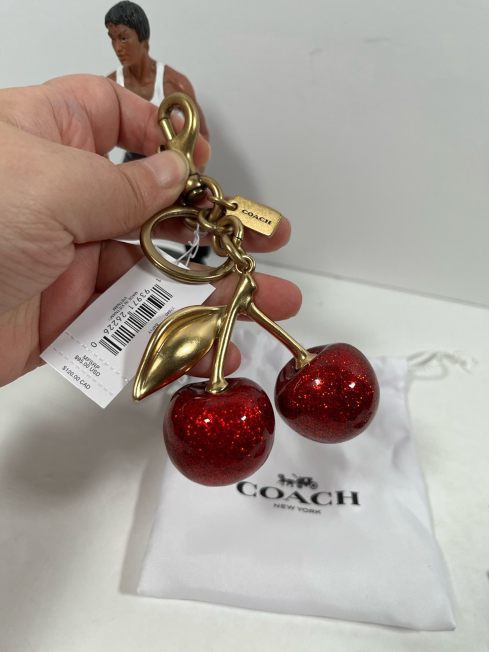 NWT COACH Cherry Red Gold Keychain Bag Charm
